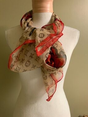 LV Rose flower silk scarf.  Barely used. Dimensions 67”X27”. Reasonable offers.